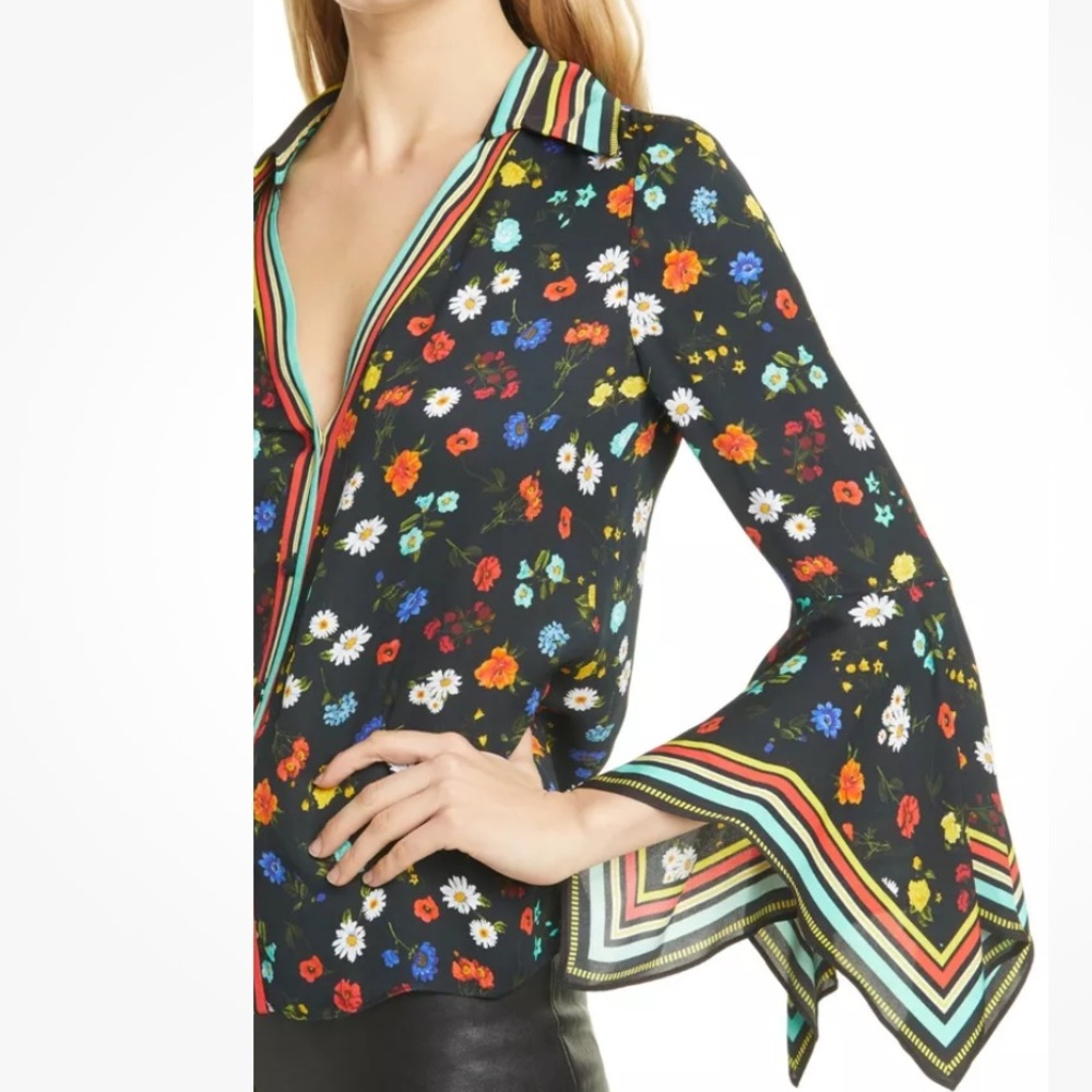 Alice + Olivia Randa‎ Floral Bell Sleeve Stylish Blouse Top. Size S